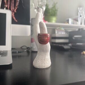 Glass Orange Black Red Ring size 8 vtg